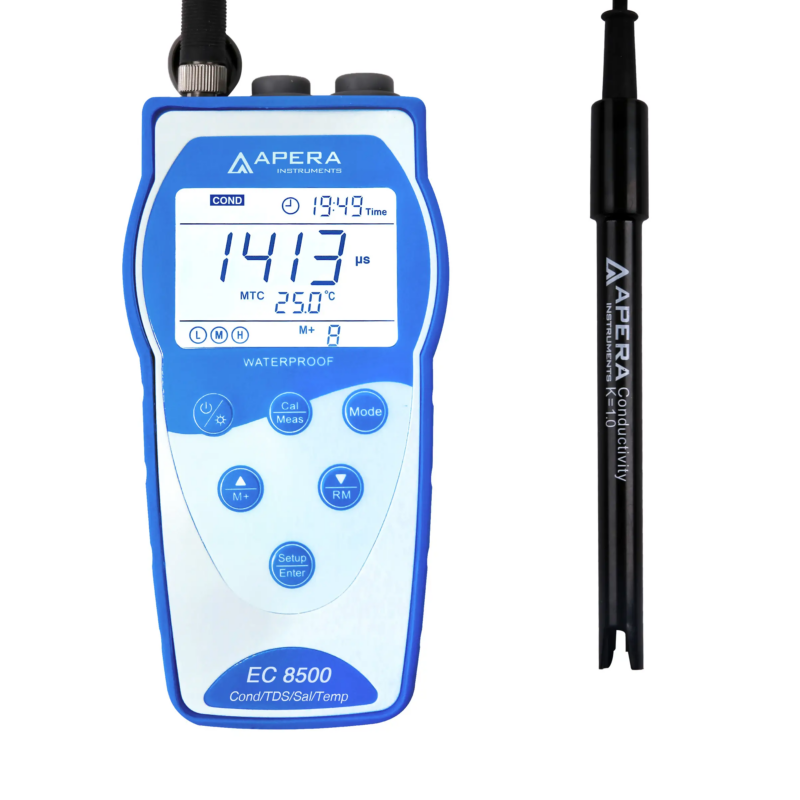 Kit portátil de medidor de conductividad/TDS/salinidad EC8500 con registrador de datos y salida de datos USB