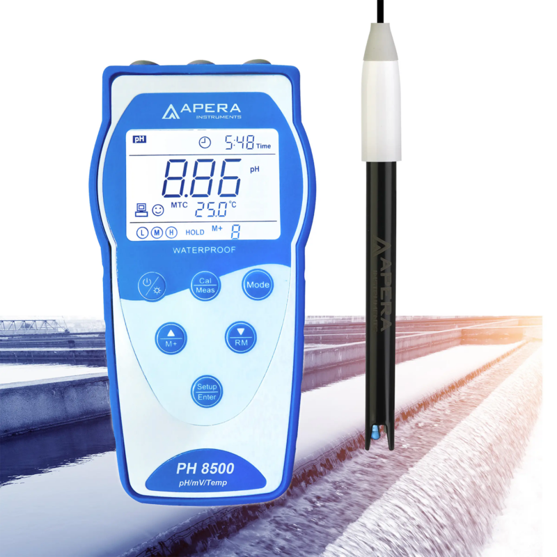 PHmetro portátil para tratamiento de aguas residuales con registrador de datos PH8500-WW