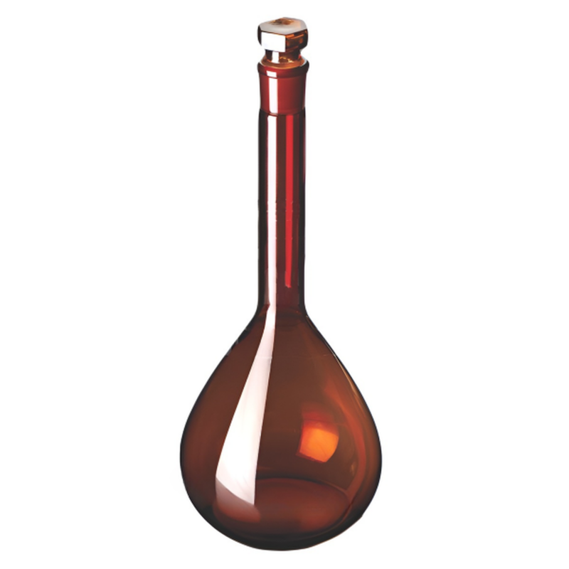 Balón volumétrico vidrio ambar con tapón de vidrio 1000mL