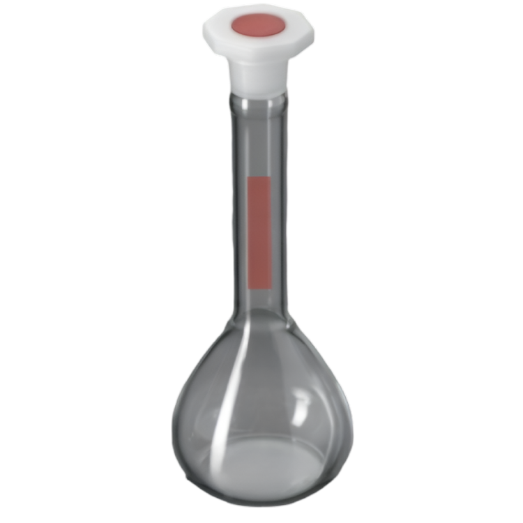 Balón volumétrico vidrio claro línea roja con tapón de polietileno 100mL