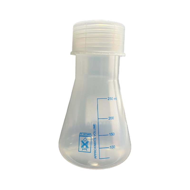 Erlenmeyer boca angosta con tapa rosca plástico 100mL