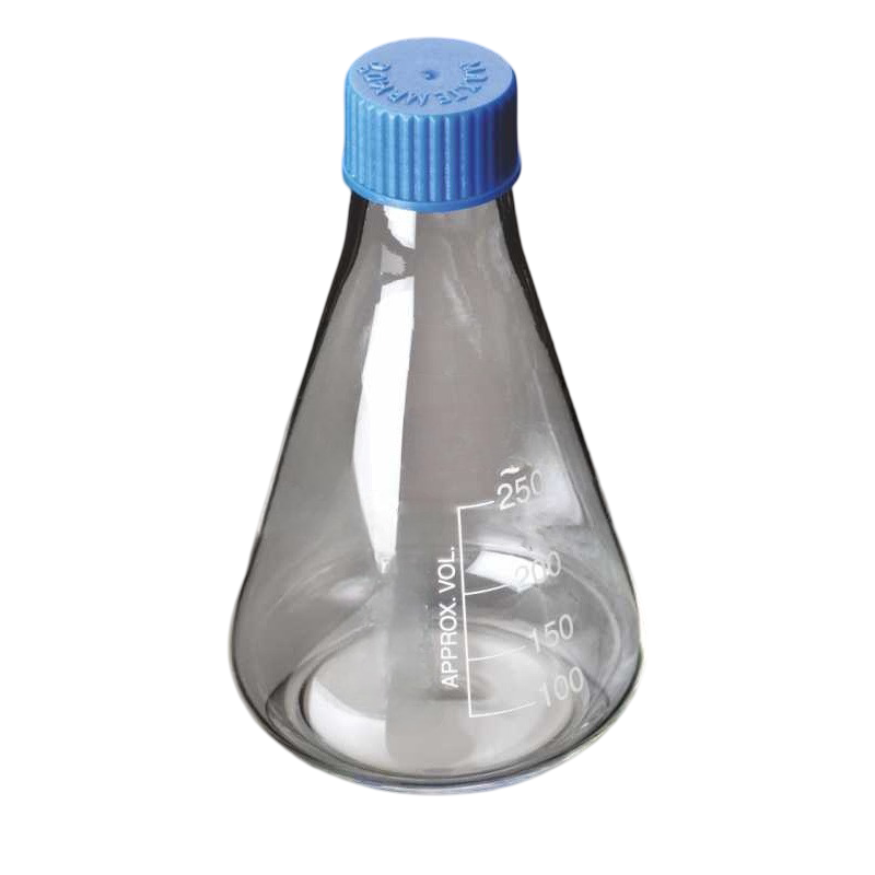 Erlenmeyer con tapa rosca plástica en vidrio claro 1000mL