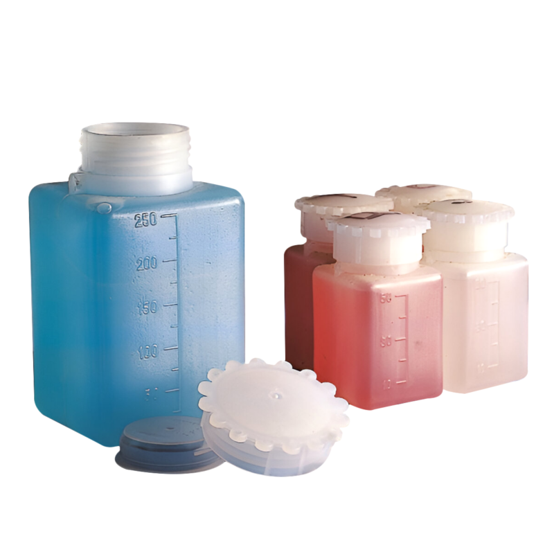 Frasco en plástico graduado rectangular de cuello ancho con tapón y rosca 1000mL