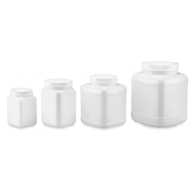 Frascos en plástico cuadrado con tapa boca ancha 250mL Polylab