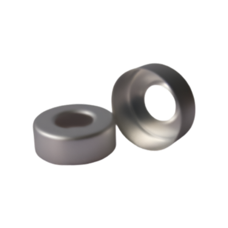 Tapa para vial Headspace de 20 mm para crimpar en aluminio color plateado con septa PTFE natural